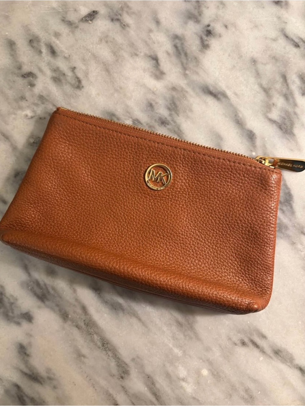 Michael Kors Fulton Brown Leather Zip Pouch